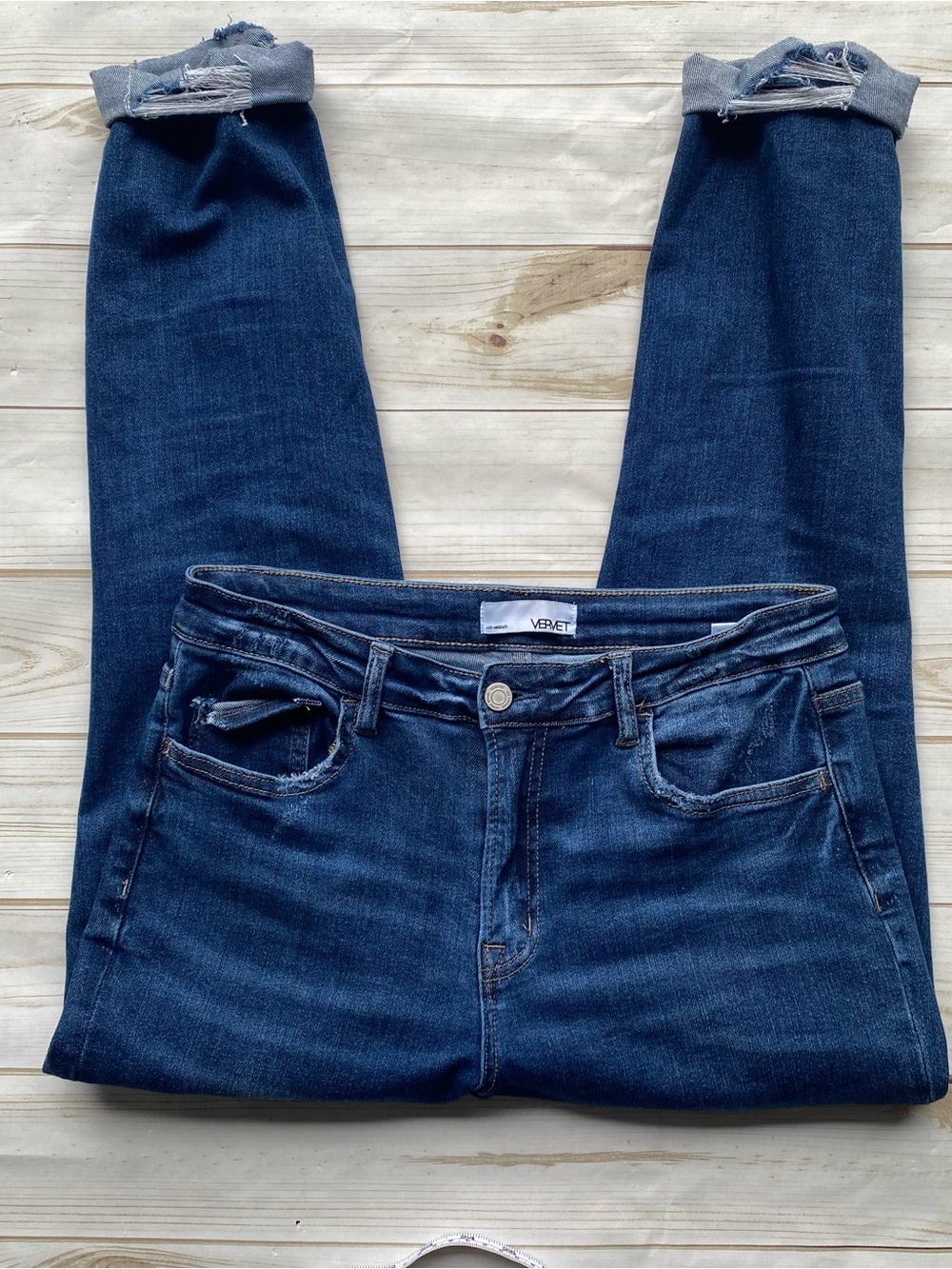 Vervet denim dark wash stretch cuffed slim straight jeans distressed fall winter